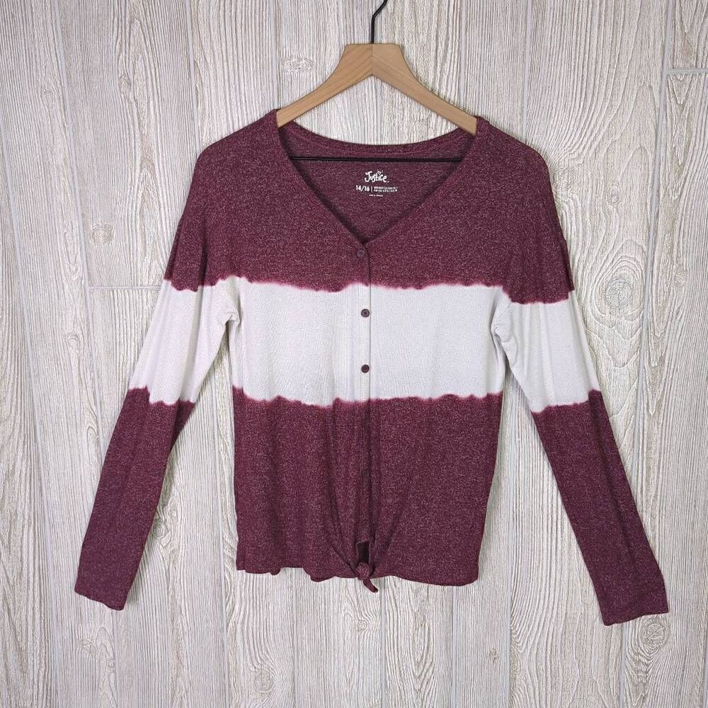 Justice Girls XL Striped Tie Dye Knotted Long Sleeve Shirt Top Purple White